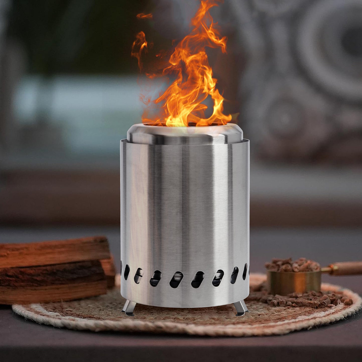 HGD Tabletop Fire Pit with Stand, Small Table Top Fire Pit, Smokeless Portable Fire Pit for Camping with Travel Bag,Fueled by Wood or Pellets, Stainless Steel