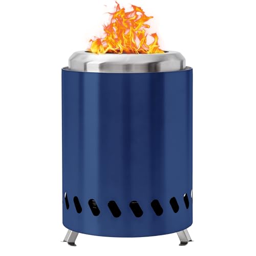 HGD 7.1in Mini Fire Pit, Small Tabletop Fire Pit, Smokeless Table Top Firepit for Patio, Indoor Outdoor with Carry Bag, Fueled by Pellets or Wood, Stainless Steel, Navy Blue
