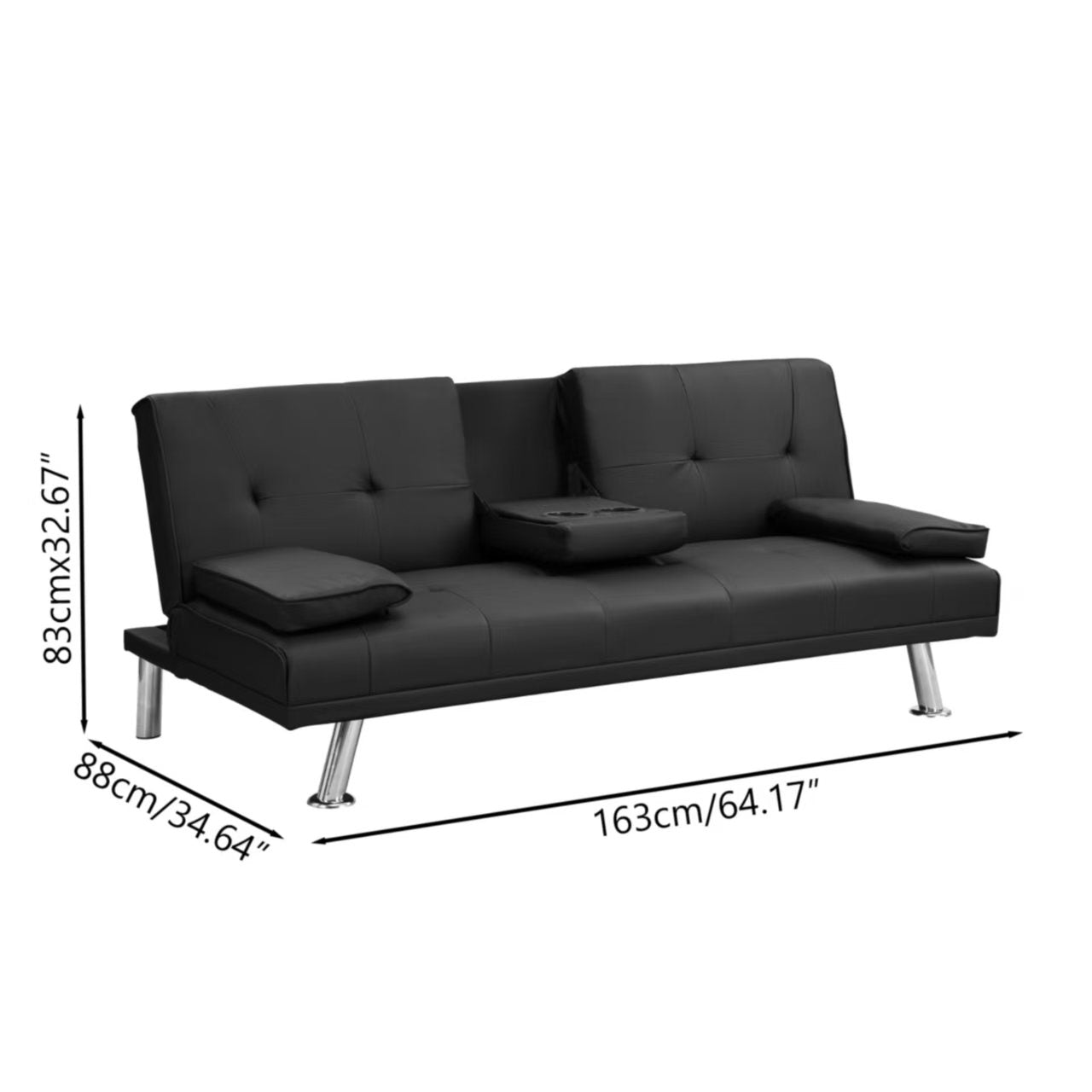 Modern Linen Upholstered Convertible Folding Futon Sofa Bed with Removable Armrests, Metal Legs, 2 Cup Holders for Living Room