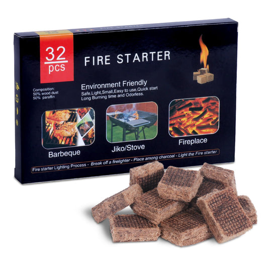 HGD Fire Starter, 32 Mini Square, Natural Fire Starters for BBQ, Campfire, Fireplace, Charcoal, Wood Stove, Chimney, Fire Pit, Grill, Smoker, Indoor Outdoor Use