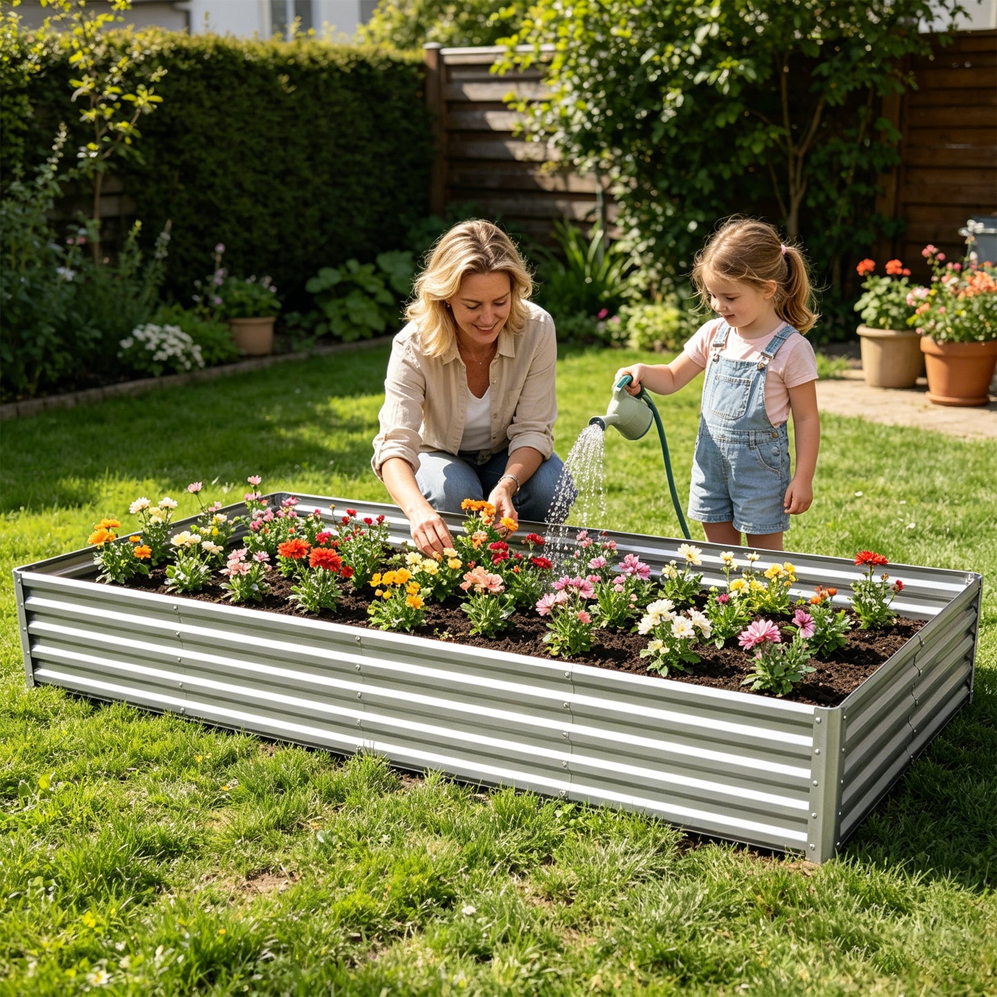 8x4x1 FT Rectangular Galvanized Raised Garden Bed (2 Pack),Outdoor Planter Box Metal Patio Kit Planting Bed for Vegetables Flowers and Succulents,Silver