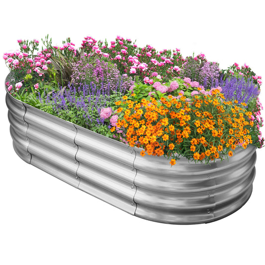 Galvanized Raised Garden Bed for Outdoor: 4X2X1ft Durable Metal Vegetable Plant Container Kit - Oval Planter Box for Gardening Flower Trough