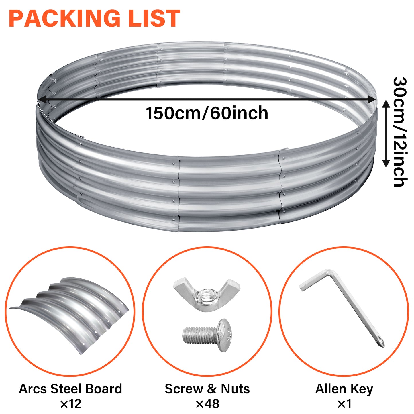 HGD 60 Inch Large Galvanized Steel Metal Fire Pit Ring - 5FT Heavy Duty Fire Rings for Outside Wood Burning - 12" Tall Portable Bonfire Firepit for Backyard, Patio, Camping