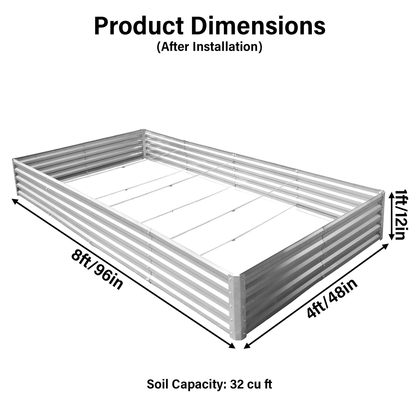 8x4x1 FT Rectangular Galvanized Raised Garden Bed (2 Pack),Outdoor Planter Box Metal Patio Kit Planting Bed for Vegetables Flowers and Succulents,Silver