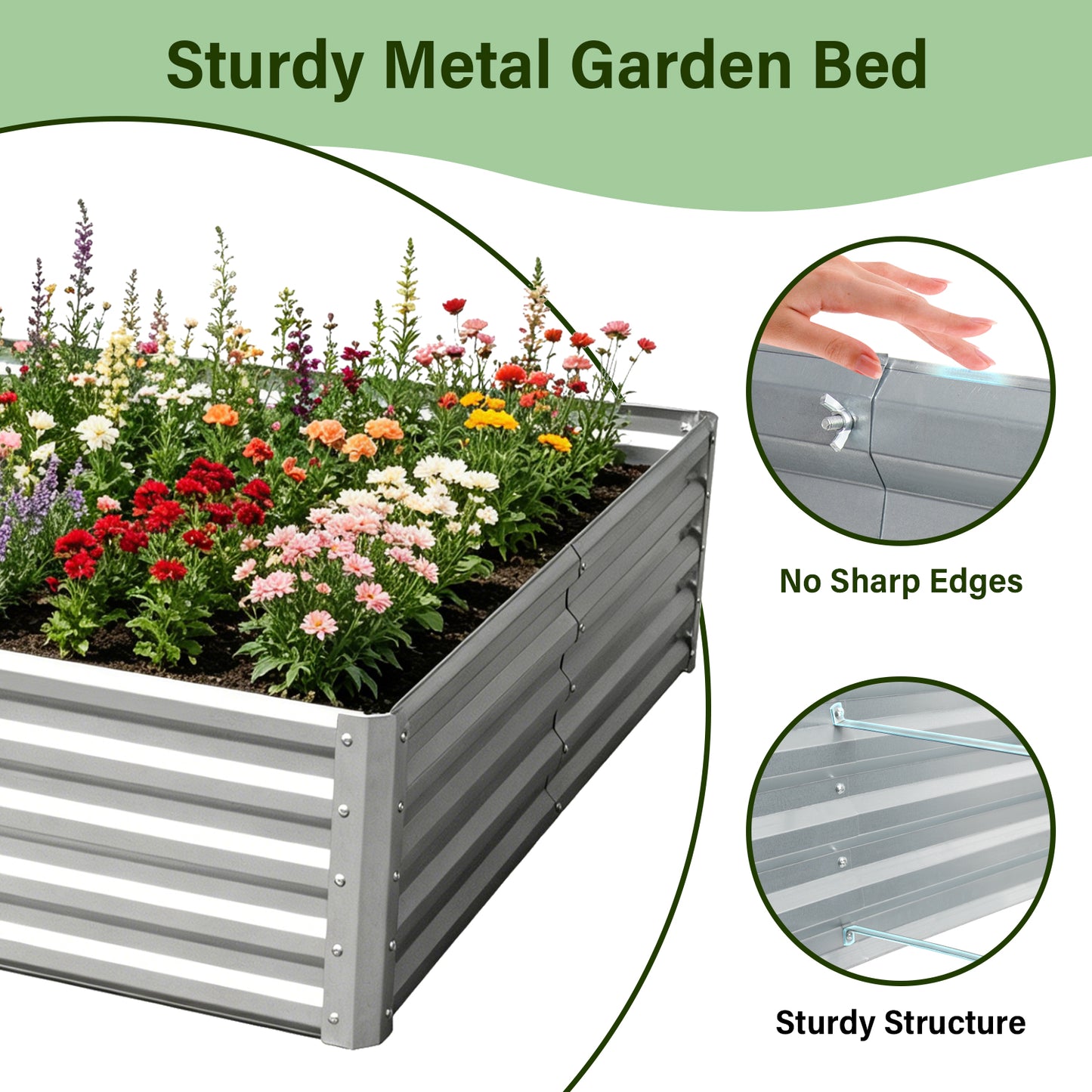 8x4x1 FT Rectangular Galvanized Raised Garden Bed (2 Pack),Outdoor Planter Box Metal Patio Kit Planting Bed for Vegetables Flowers and Succulents,Silver