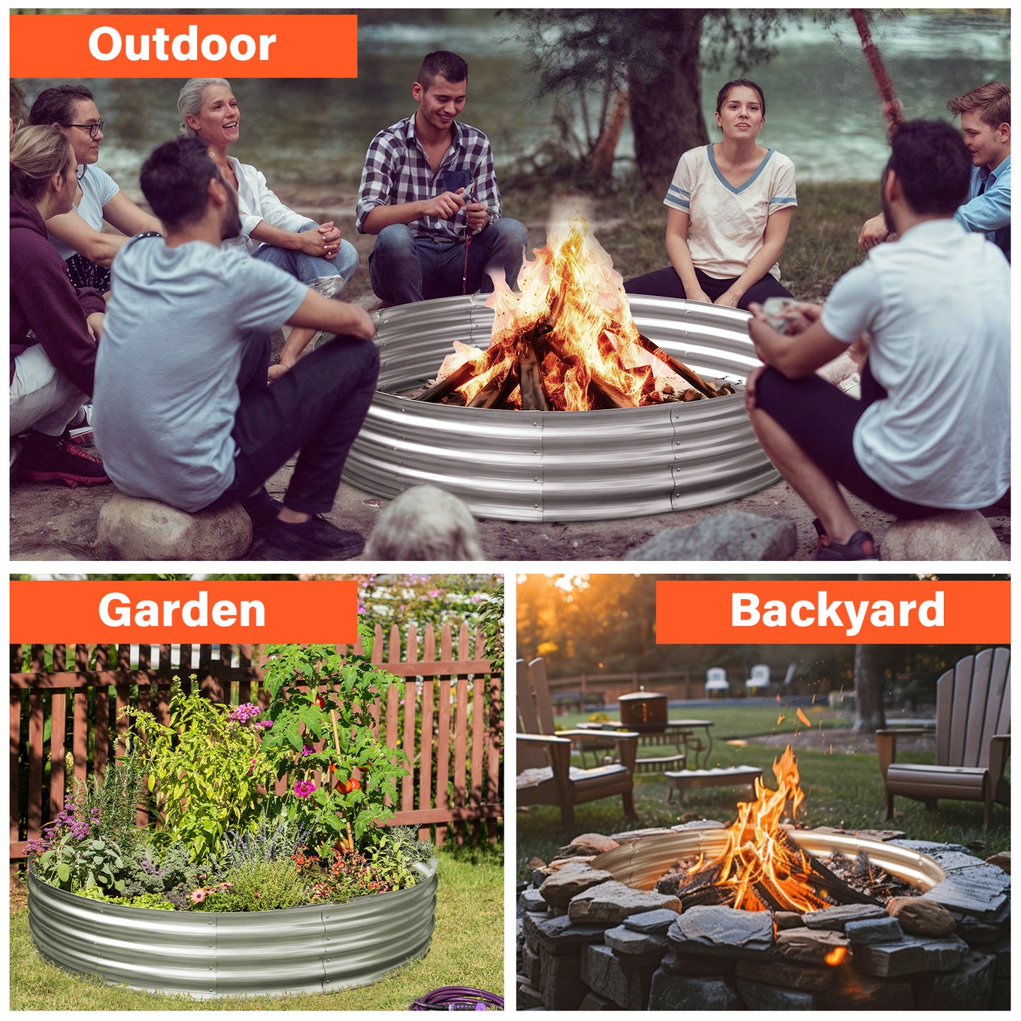 HGD 60 Inch Large Galvanized Steel Metal Fire Pit Ring - 5FT Heavy Duty Fire Rings for Outside Wood Burning - 12" Tall Portable Bonfire Firepit for Backyard, Patio, Camping