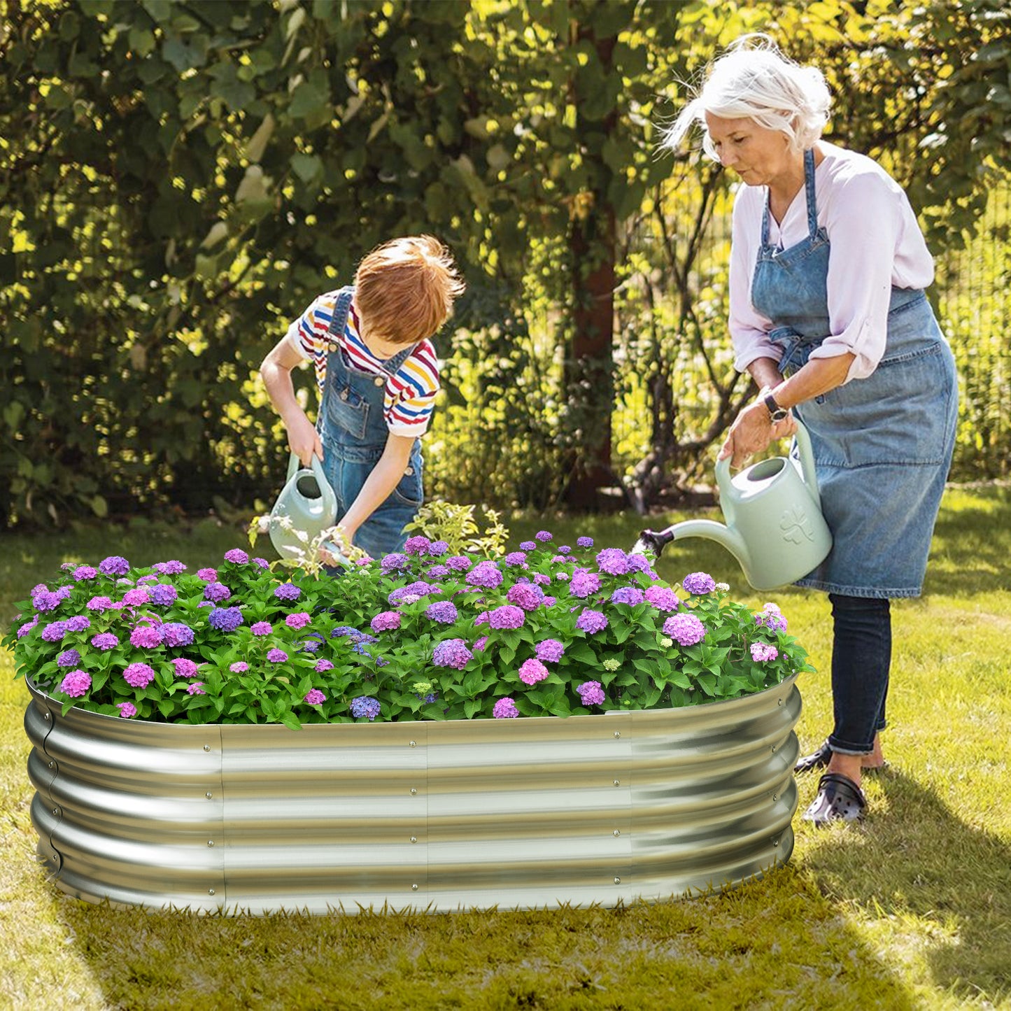 Galvanized Raised Garden Bed for Outdoor: 4X2X1ft Durable Metal Vegetable Plant Container Kit - Oval Planter Box for Gardening Flower Trough