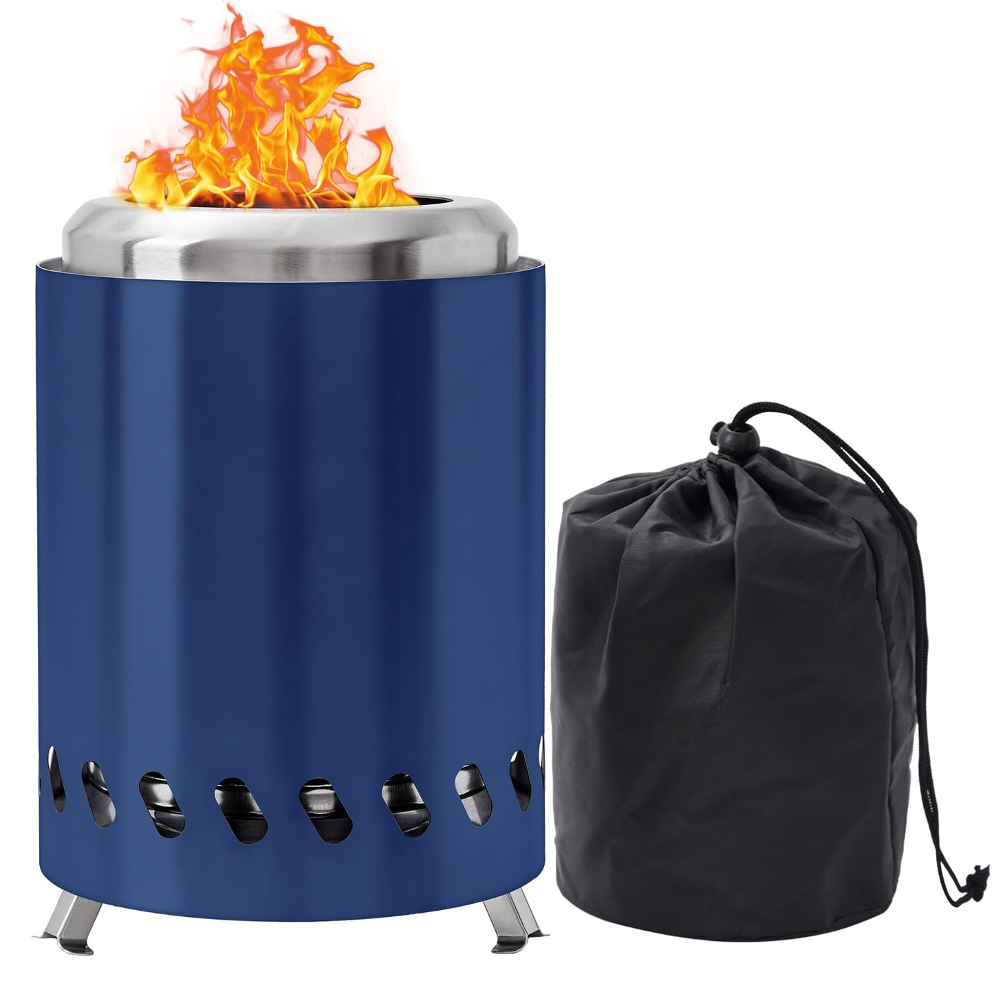 HGD 7.1in Mini Fire Pit, Small Tabletop Fire Pit, Smokeless Table Top Firepit for Patio, Indoor Outdoor with Carry Bag, Fueled by Pellets or Wood, Stainless Steel, Navy Blue