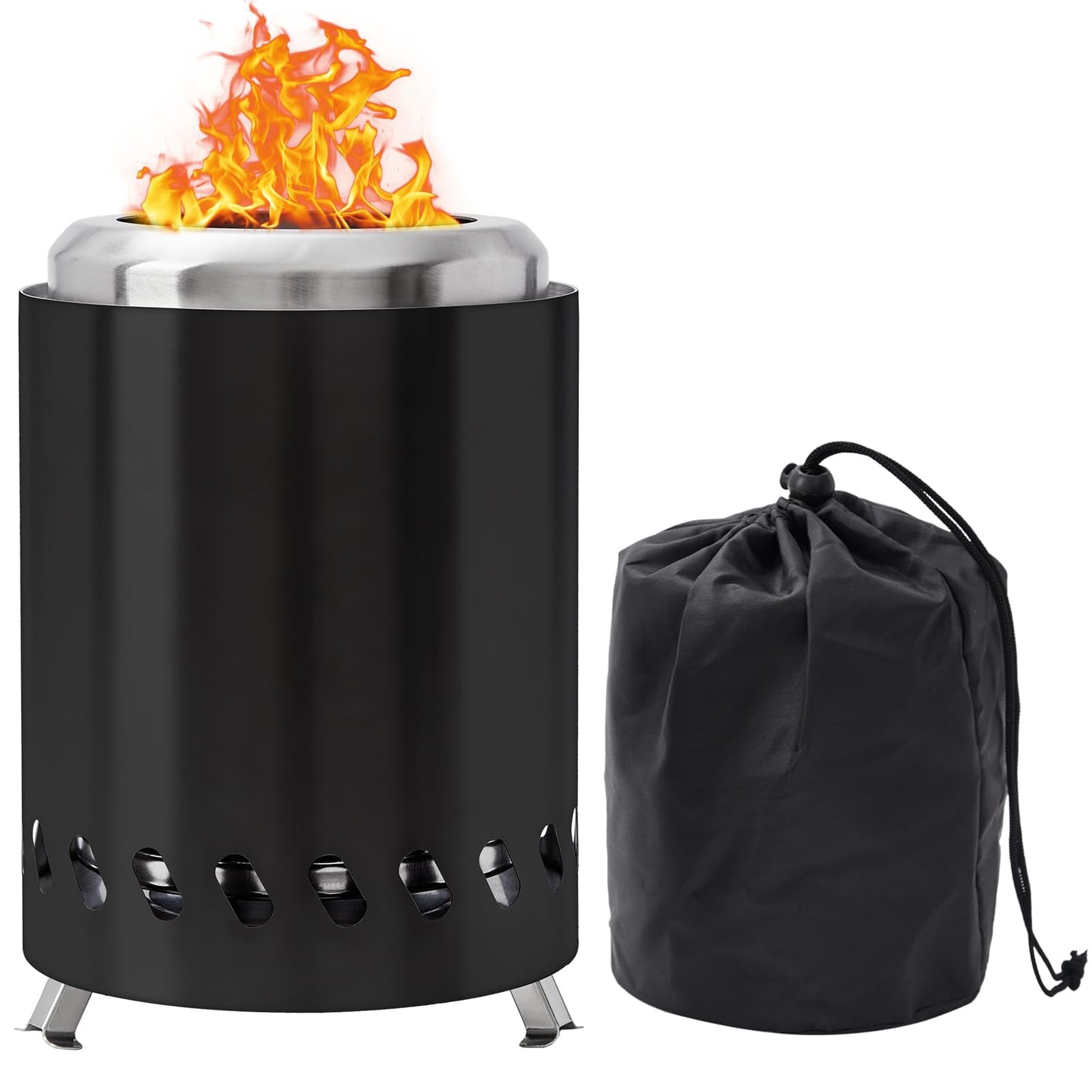 HGD 7.1in Mini Fire Pit, Small Tabletop Fire Pit, Smokeless Table Top Firepit for Patio, Indoor Outdoor with Carry Bag, Fueled by Pellets or Wood, Stainless Steel, Black