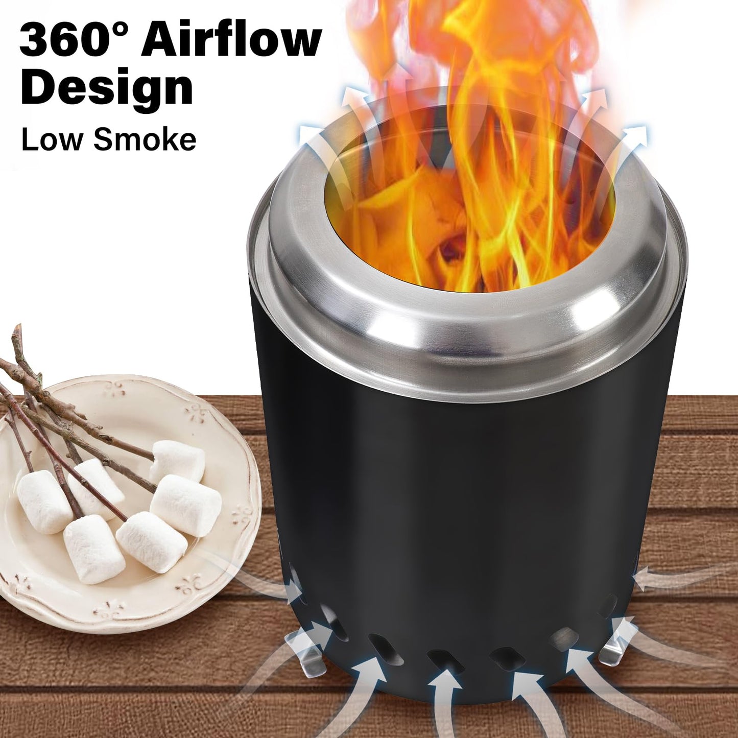 HGD 7.1in Mini Fire Pit, Small Tabletop Fire Pit, Smokeless Table Top Firepit for Patio, Indoor Outdoor with Carry Bag, Fueled by Pellets or Wood, Stainless Steel, Black