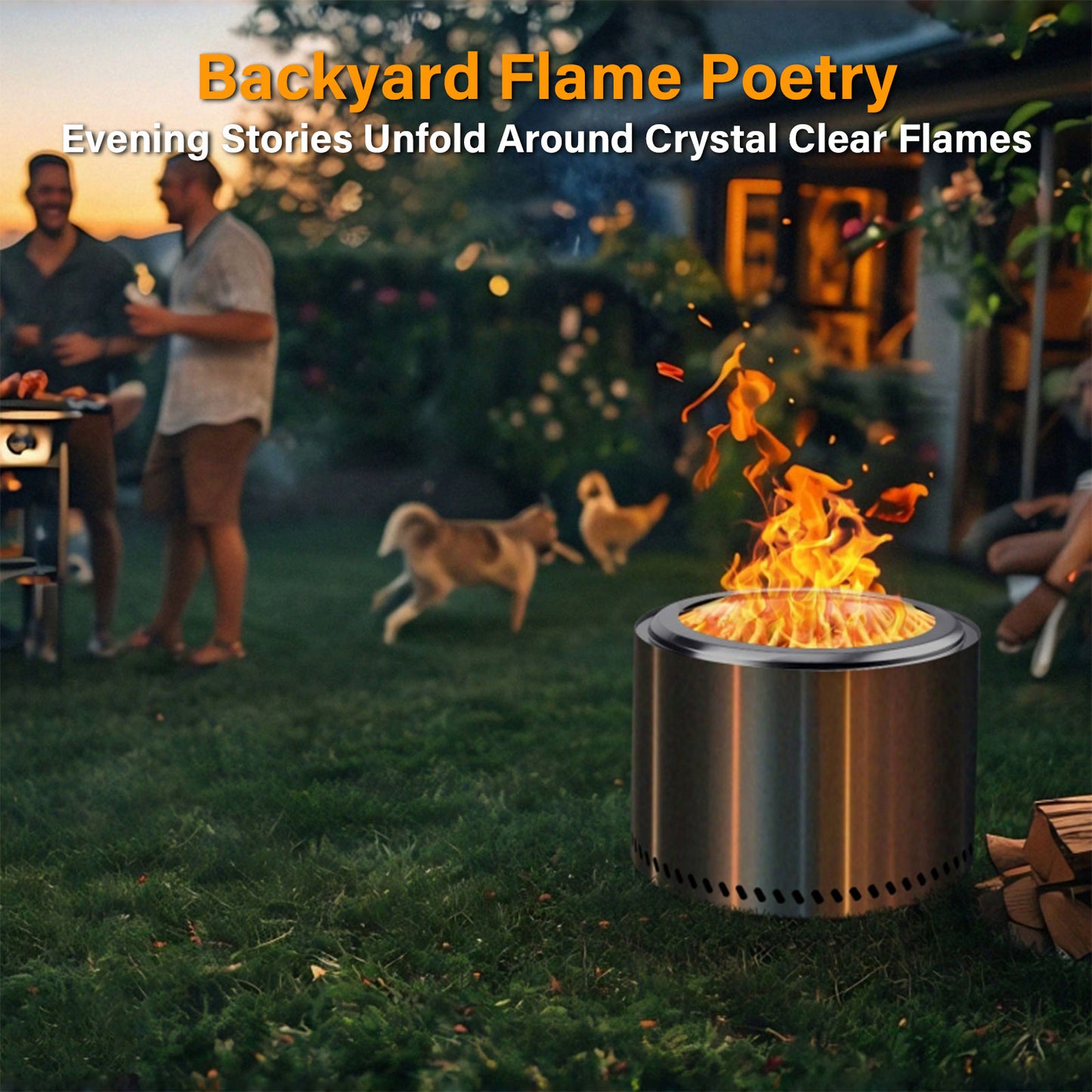 HGD 15.5" Smokeless Fire Pit Outdoor, Stainless Steel Wood Burning Firepit with Secondary Combustion, Backyard Patio Stove for Garden, BBQ & Bonfire
