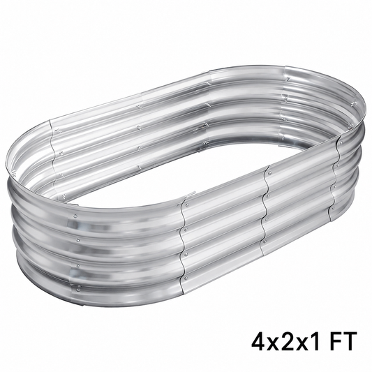 4X2X1 FT Oval Galvanized Raised Garden Bed for Outdoor:  Durable Metal Vegetable Plant Container Kit - Oval Planter Box for Gardening Flower Trough