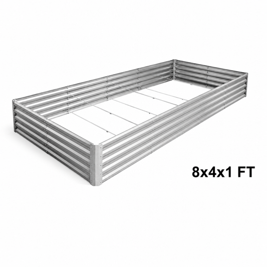 8x4x1 FT Rectangular Galvanized Raised Garden Bed (2 Pack),Outdoor Planter Box Metal Patio Kit Planting Bed for Vegetables Flowers and Succulents,Silver