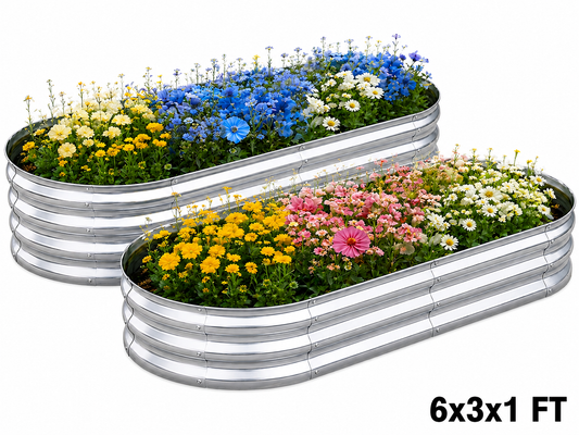 6x3x1 FT Galvanized Raised Garden Bed  Oval 2 Pack, Outdoor Planter Box Metal Patio Kit Planting Bed for Vegetables Flowers Herbs and Succulents, Silver