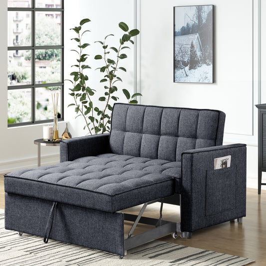 Folding Convertible Loveseat Sofa Bed with Adjustable Backrest and Pull-Out Mechanism, Gray