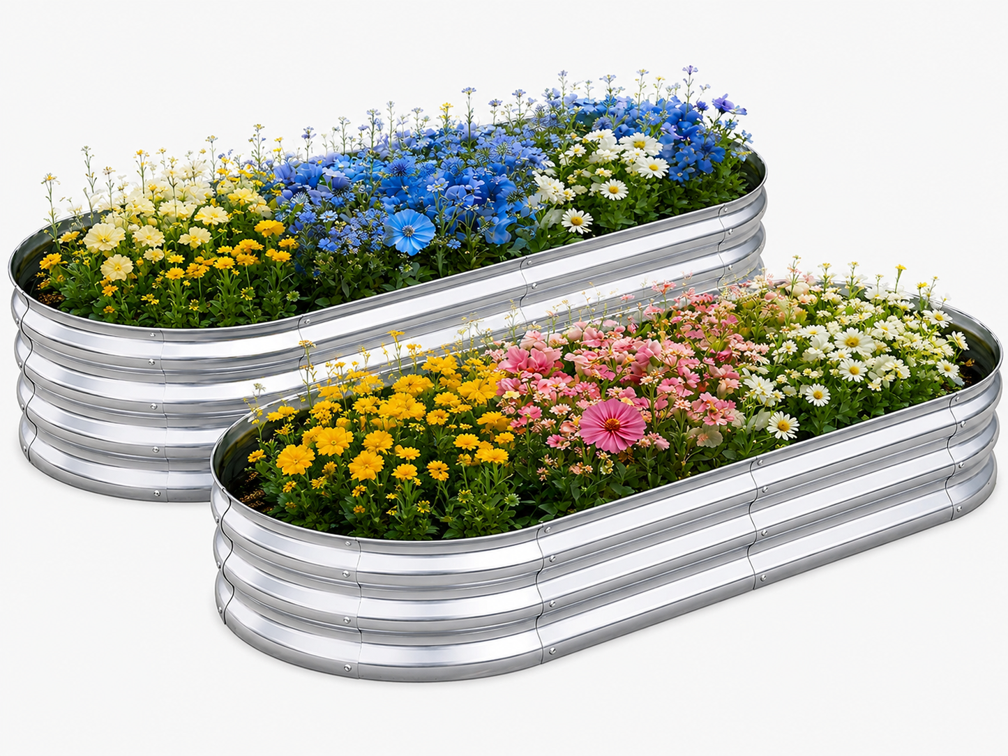 6x3x1 FT Galvanized Raised Garden Bed  Oval 2 Pack, Outdoor Planter Box Metal Patio Kit Planting Bed for Vegetables Flowers Herbs and Succulents, Silver