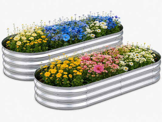 6x3x1 FT Galvanized Raised Garden Bed  Oval 2 Pack, Outdoor Planter Box Metal Patio Kit Planting Bed for Vegetables Flowers Herbs and Succulents, Silver