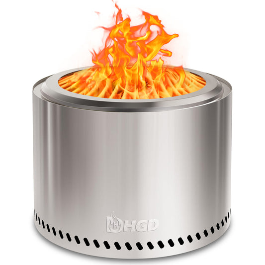 HGD 15.5" Smokeless Fire Pit Outdoor, Stainless Steel Wood Burning Firepit with Secondary Combustion, Backyard Patio Stove for Garden, BBQ & Bonfire